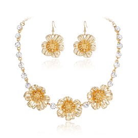 Clearine Rhinestone Enamel Flower Statement Collar Necklace Hook Dangle Earrings Set for Women Summer Beach Holiday Costume Prom Jewellery, Crystal