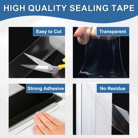 Transparent Window Weather Sealing Tape 2IN x 33 FT Draft Isolation No Residue Removable Adhesive Waterproof Windows Doors Shower Glass AC Units Ideal for Winter Seal & Summer Cold Air Loss Prevention