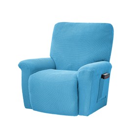 CONRUSER Stretch Recliner Chair Covers, 4-Piece Soft Sofa Cover Thick Single Seat Couch Cover Jacquard Recliner Slipcover with Pocket (Light Blue)