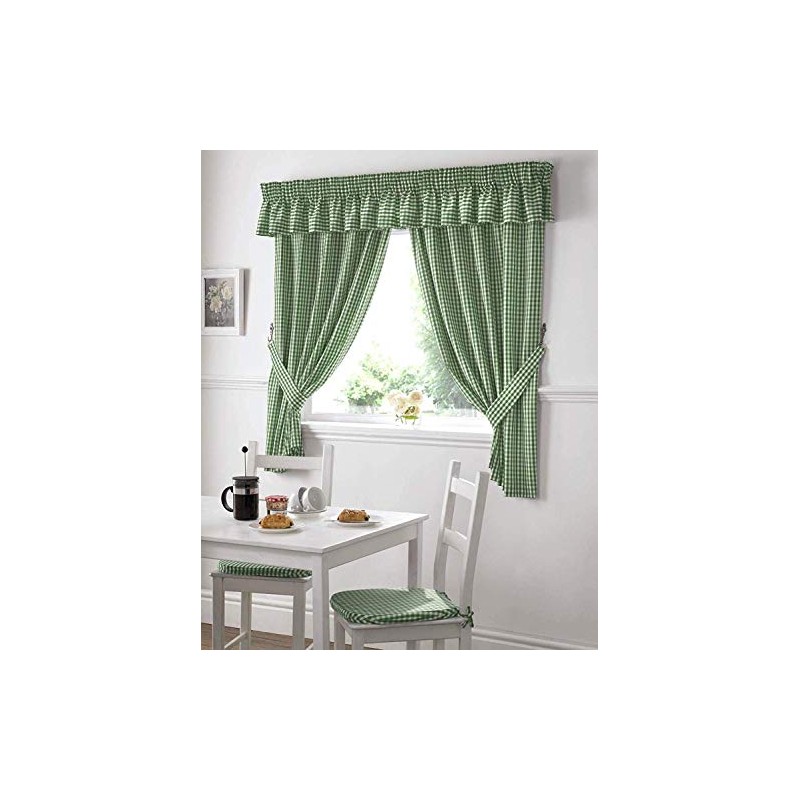 Alan Symonds Gingham Kitchen Curtains Green 46 x 48, 117
