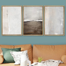 SIGNWIN Framed Canvas Print Wall Art Set Gray Grunge Watercolor Landscapes Shapes Abstract Illustrations Modern Art Decorative Nordic Chic for Living Room, Bedroom, Office - 24"x36"x3 Natural