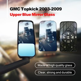 SPLENDID Anti-Glare Blue Replacement Mirror, For 2003-2009 Chevy Kodiak, 2003-2009 GMC Topkick C4500 C5500 C6500, Heated Flat Mirror, Lowers 30% Flash, Driver/Passenger Side (OEM: ‎19120557)