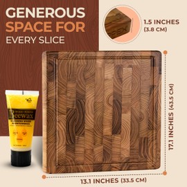 Choppex End Grain Teak Wood Cutting Board – 13.1x17.1x1.5 in, Premium Butcher Block with Deep Juice Groove, Non-Slip Feet & Side Handles – Heavy-Duty Wooden Chopping Board for Meat, Veggies & More