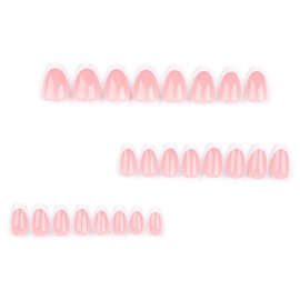 ANDGING White French Tip Press on Nails Almond Short Fake Nails with Glossy Designs Medium Fantasy Glue on Nails for Wedding Acrylic Full Cover Stick on Nails for Women Gel Manicure False Nails 24 Pcs