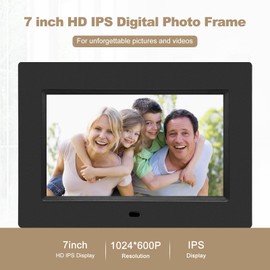 7 Inch Digital Photo Frame, Digital Picture Frame 1024x600 Full IPS Display with Photo/Music/Video Player/Calendar/Alarm Electronic Photo Frame with Remote Control