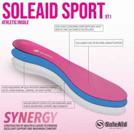 SoleAid Sport XTI, 3-Layer Performance Insoles, Light Weight, Soft, High Rebound, Shock Absorbing, Anti-Friction, Full Length Foot Support (Men 7-8 / Women 9-10)