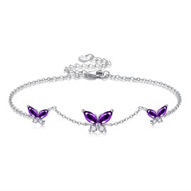ONEFINITY Butterfly Bracelet 925 Sterling Silver Purple Butterfly Bracelet with Cubic Zirconia Bracelet Butterfly Jewellery Gifts for Women