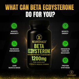 Beta Ecdysterone Supplement 1200mg | 98% Maximum Purity Ecdysterone for Lean Muscle Growth, Strength & Performance | Natural Anabolic Muscle Builder | Vegan | 60 Capsules – 30 Day Supply