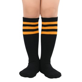Kids Toddler Youth Cotton Soccer Socks Knee High Soft Tube Socks Long Sport Stockings for Boys Girls Orange & Black Orange 6-9 Years
