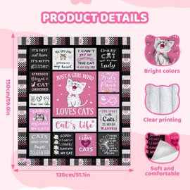 Onperpoe Cat Gifts for Women, for Cat Lovers, Soft and Comfortable Cat Blanket for Humans, Cat Mum Gifts, Cat Themed Gifts for Women Girls Gift, Blanket 150X130CM
