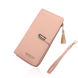 MultiValue Women's Leather Purse Medium with Zip Leather Purse Women's Large Capacity for Girls Women, pink, Modern