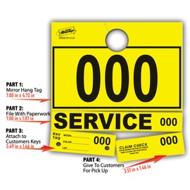 Service Dispatch Numbers RL78 Style Mirror Hang Tags Numbered (Yellow, 000-999)