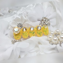 So pretty yellow handmade nail tips - Short Almond / 너무이쁜Yellow 수제네일팁 - 숏아몬드