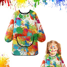 Cragmut Children's Painting Apron for 1-8 Years, Children's Waterproof Painting Coat with Sleeves and Large Pocket, Painting Gown, School for Art, Painting, Cooking, colourful