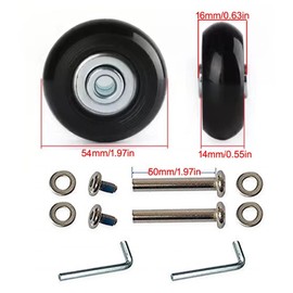 LOTOWELZON Pack of 2 Double Type Black Mute Luggage Replacement Wheels 50 mm Thickness 14 mm with 6 mm Ball Bearings Repair Kits ABEC 608zz for Suitcases and Inline Outdoor Skate Rubber Material