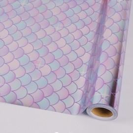RayofSun Mermaid Scale Wrapping Paper with Metallic Foil Shine for Girls Kids - 17 Inch X 32 Feet Birthday Wrapping Paper Roll for All Occasions, Birthday, Baby Shower Present Wrap Paper