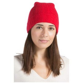 Fishers Finery Women's 100% Pure Cashmere Cable Knit Hat (Red)