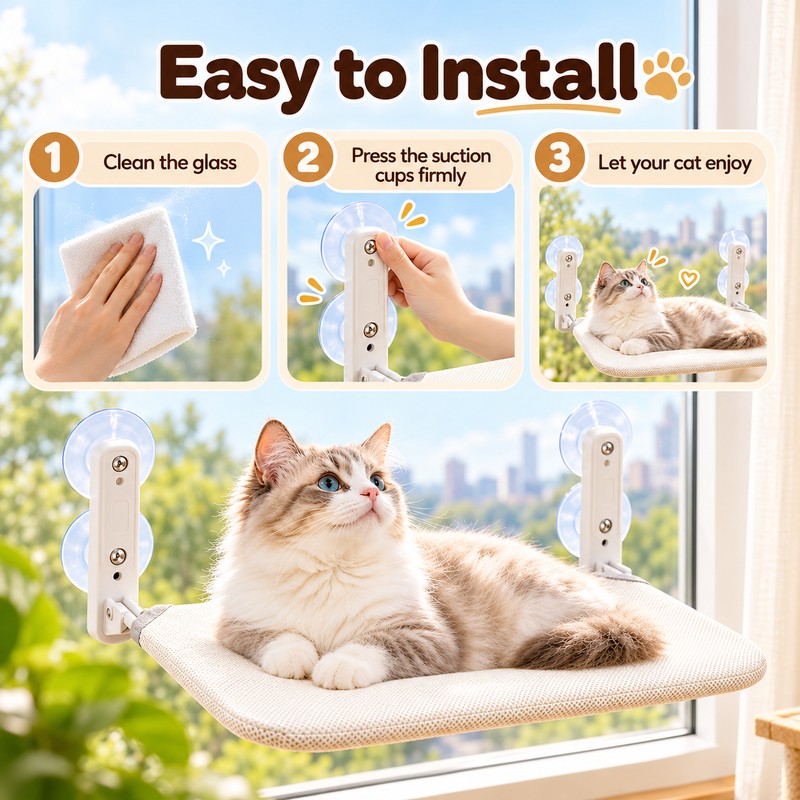Cat Window Hammock for Indoor Cats – Removable Washable Bed