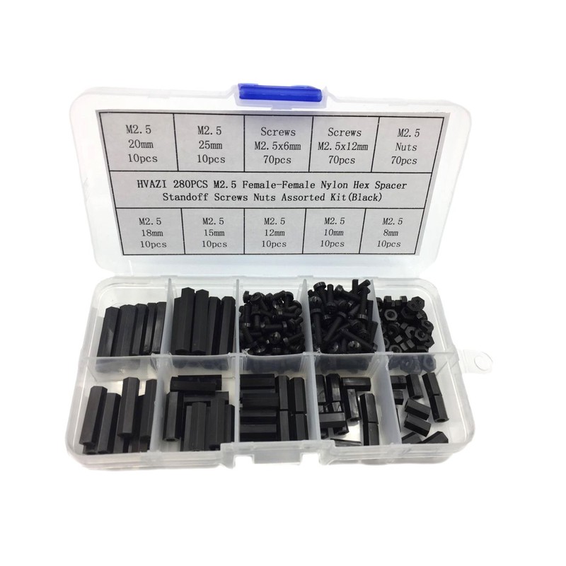 HVAZI 280PCS M2.5 Female-Female Nylon Hex Spacers Standoffs Screws Nuts