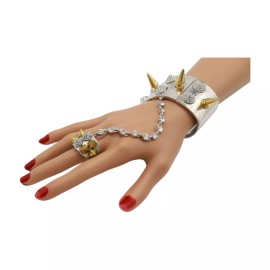 Unbranded Women Silver Metal Hand Chain Gold Spikes Bracelet Ring Emo Motorcycle Jewelry