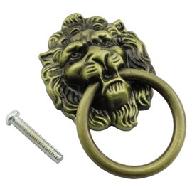 Tegg 5PCS Ancient Bronze Chinese Style Lion Head Pull Handle with Knob Ring for Furniture Door Cabinet Drawer Cupboard Closet