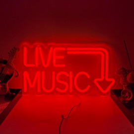 Live Music Neon Sign for Music Studio Decor Led Music Light For Music Wall Decor Live Music Light Up Sign Music Studio Accessories Red Words Neon Sign