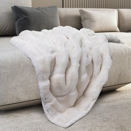 Mon Chateau Premium Reversible Luxury Faux Fur Throw for Couch, Sofa, or Bed - Plush Cozy Soft Blanket for Sleeping or Home Décor, 60" x 70" (Ivory)