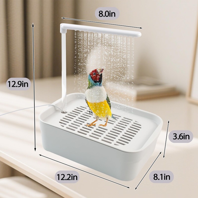 PINVNBY Automatic Bird Bath with Pump,Parrot Bathtub Shower Parakeet Bath