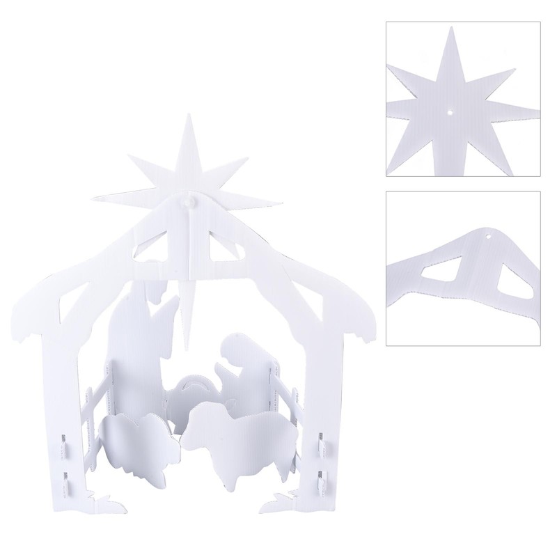 44x27x5cm Christmas Jesus Scene White PP Hollow Board Outdoor Nativity