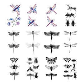 SanerLian Dragonfly Temporary Tattoo Sticker Waterproof Insects Adult Men Women Hand Arm Shoulders Body Art 10.5X6cm Set of 12 (SF256)