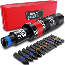 Aurlloct 1/2 Inch Manual Impact Driver Set, Impact Screwdriver Kit, Repair Tool, Screw Remover, Remove Nuts and Rusty Bolts, 13 Pieces