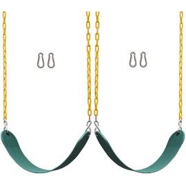 Jungle Gym Kingdom 2 Pack Swings Seats Heavy Duty 66" Chain Plastic Coated - Playground Swing Set Accessories Replacement Snap Hooks (Green)