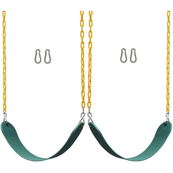 Jungle Gym Kingdom 2 Pack Swings Seats Heavy Duty 66" Chain Plastic Coated - Playground Swing Set Accessories Replacement Snap Hooks (Green)