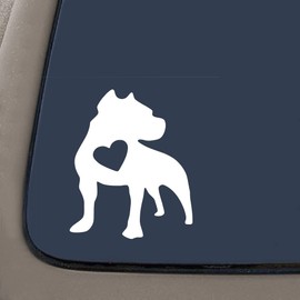 CMI NI987 Pitbull Heart Love Decal Sticker | 6-Inches by 5-Inches | Premium Quality White Vinyl