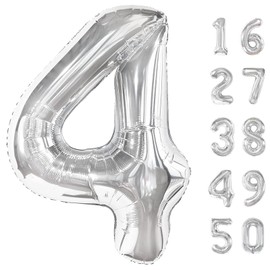 40 Inch Silver 4 Number Balloons 14 Number Balloons Giant 14 or 41 42 43 44 45 46 47 Balloons Silver Foil Mylar Helium Large Digital Balloon 40th Birthday Anniversary Party Decorations Supplies