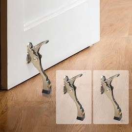 Kickdown Door Stopper, 2 Packs Door Holder to Keep Door Open, 4 Inch One Touch Semi-Automatic Satin Nickel Doors Stoppers, Adjustable Height and Rubber Tip, Heavy Duty Door Stop, Door Holder(Bronze)