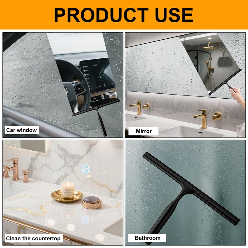 Black Stainless Steel Shower Squeegee, Squeegee Shower with 1 Metal