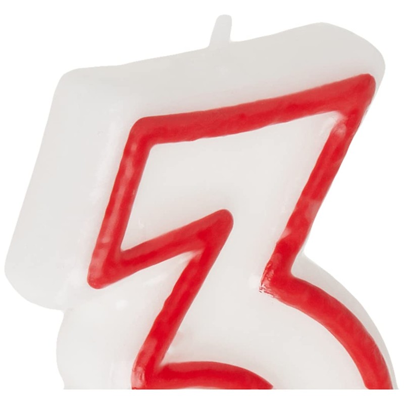 Unique Deluxe Number 3 Birthday Candle, 5", White & Red