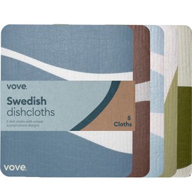 Vove Swedish Dishcloths 5-Pack, Modern Abstract - FSC Certified Cellulose & Cotton, Oeko-TEX Standard 100, Reusable Washable Kitchen Cleaning Cloths, Eco Friendly Floral Design