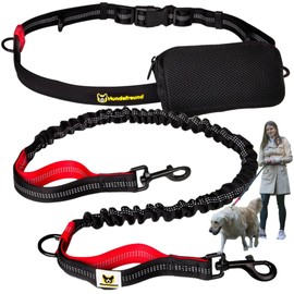 Jogging Lead | Premium Dog Lead, 120 cm to 170 cm | Elastic, Reflective, Tearproof, Upholstered Hip Belt, Hip Bag | Hands-Free, Running, Walking and Hiking