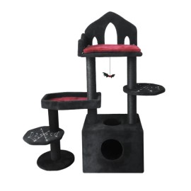 Wholesale Black Gothic Cat Tower Coffin Bed Condo Scratching Posts Spider Ball Multi-Level Furniture Halloween Cat TreeSize: S, Color: Black&Red