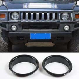 PIUGILH Front Bumper Driving Fog Light Lamp Ring Bezels Covers Fit for 2003-2009 Hummer H2,Front Fog Lamp Light Cover Trim Frame Car Accessories (Black)
