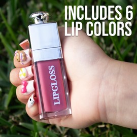 Glam Lux 55 Bundle Set of 6 Hydrating Lip Glow Oil Lip Gloss, Tinted Nourishing Long Lasting Repairing Glossy Finish Moisturizing Long Lasting Smooth Application Nudes, Mauves, Chocolates, Non-Sticky