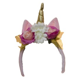 Jacobson Hat Company White Mystical Magical Unicorn Horn Headband With Flowers Costume Accessory