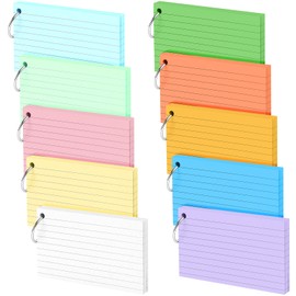 500 Pieces Lined Index Cards, 5 x 3 Inch Flashcards with Ring, Vocabulary Box Index Card for Vocabulary Learning, Vocabulary Cards, Notes Presentation Cards, Blank Playing Cards, 10 Colors