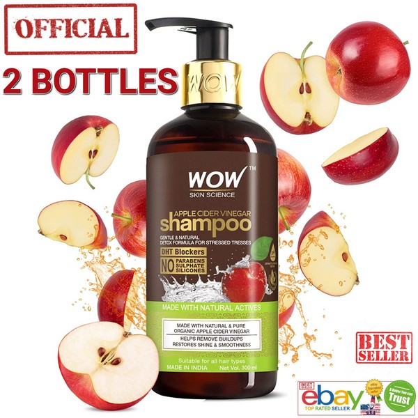 WOW Apple Cider Vinegar OFFICIAL USA 2 BOTTLES  No Parabens & Sulphate Shampoo