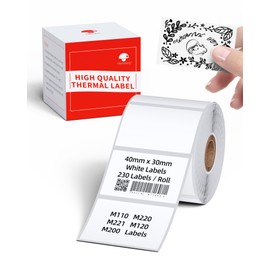 White Rectangular Labels Compatible with Phomemo M110, M220, M221, M150, M250, M108, M100, M120, M200 and Memoking M260 Label Printer, 40 mm x 30 mm (1.57" x 1.18"), 230 Labels/Rolls