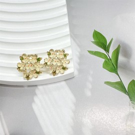 White Enamel Flower Stud Earrings for Women Dainty Gold Plated Hypoallergenic Green Leaf Floral Statement Studs Fashion Jewelry for Her Bff Holiday