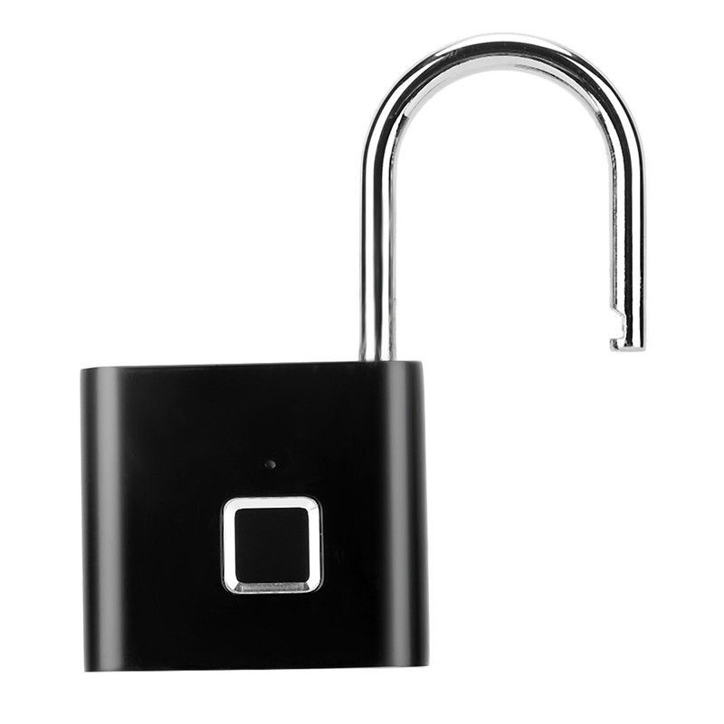 Door Lock Security Keyless USB Rechargeable Fingerprint Smart Padlock Black