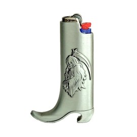 Retro Cowboy Boot Metal Lighter Case & Bottle Opener, Silver Grim Reaper Design, for Standard(J6) BIC Lighters by Katzone